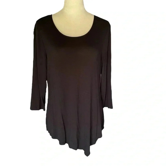 Chico’s Asymmetrical Black 3/4 Sleeves Tee Comfy Stretch Shirt Women Sz 1 (M) - Picture 1 of 7